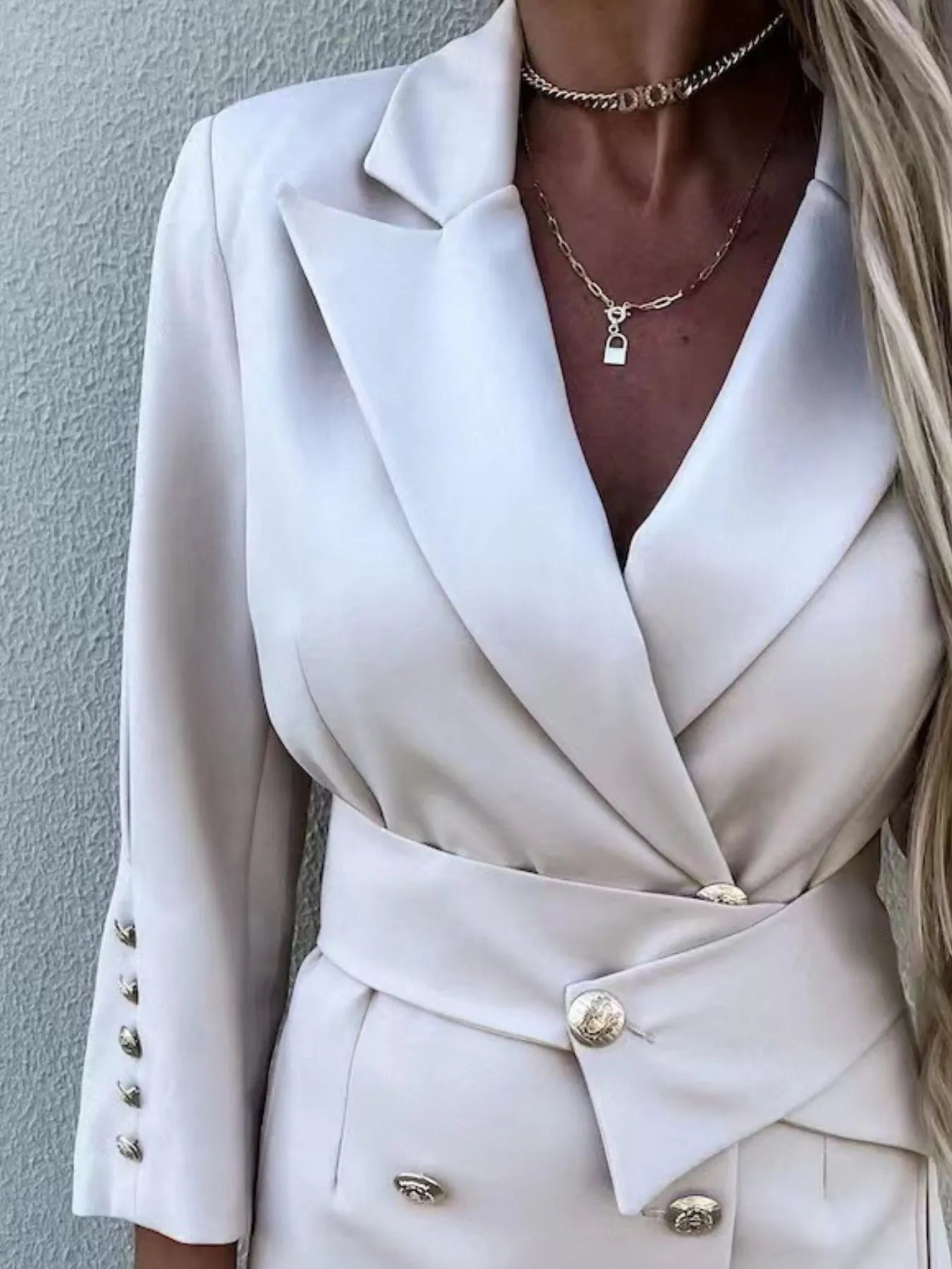 Curlyhaircode™ Double-Breasted Lapel Collar Longline Blazer