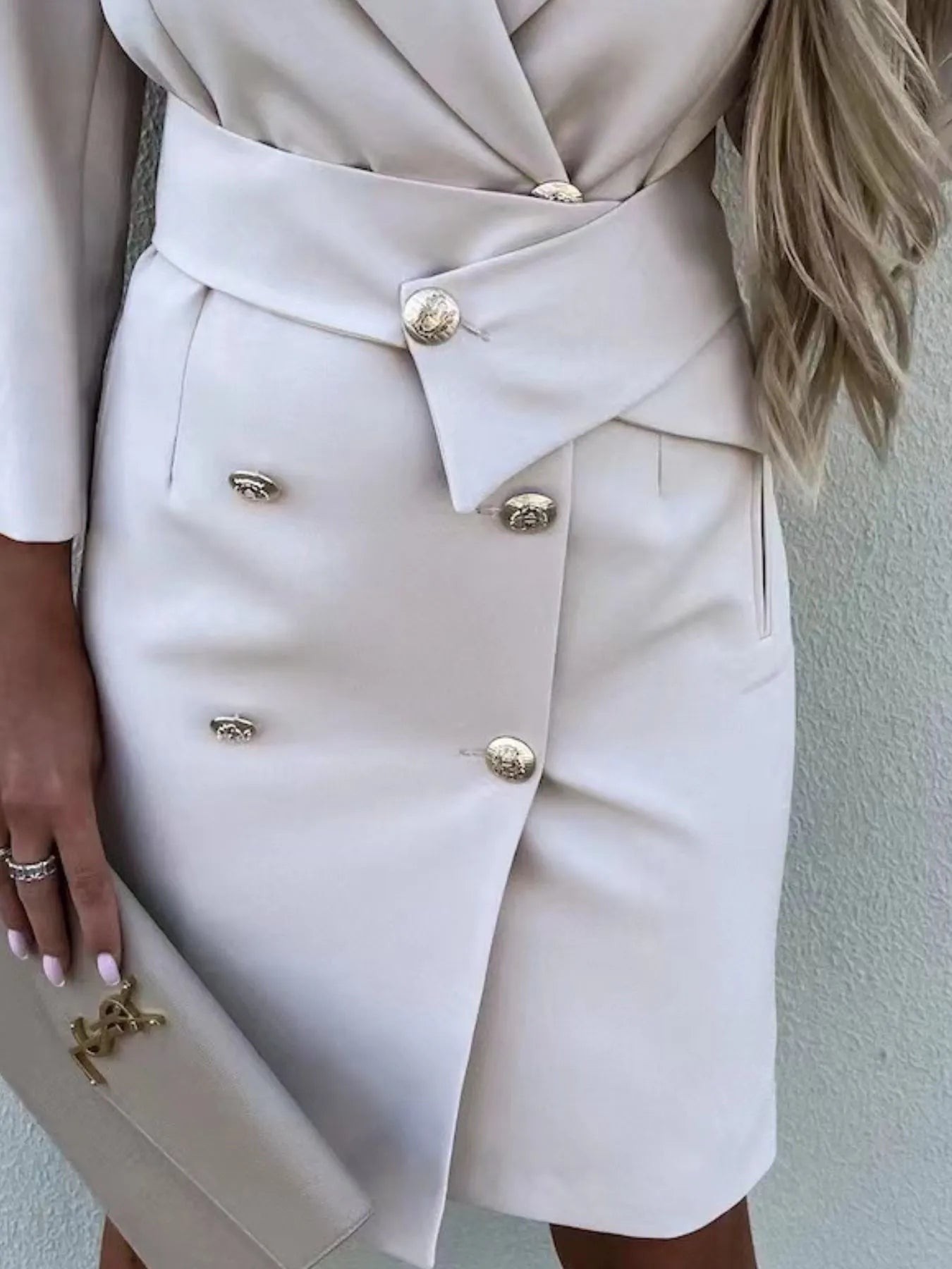 Curlyhaircode™ Double-Breasted Lapel Collar Longline Blazer