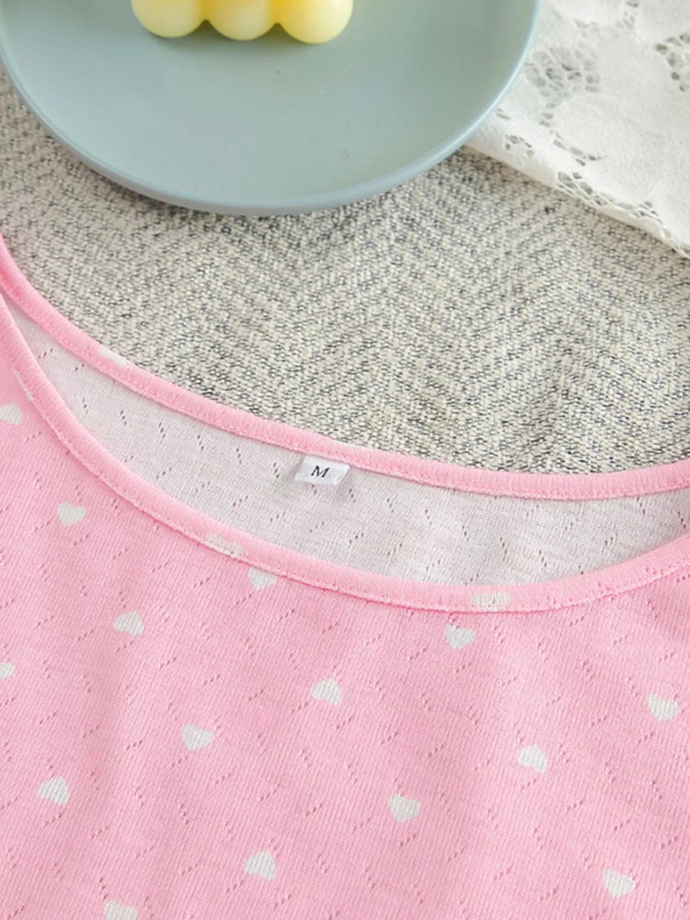 Curlyhaircode™ Polka Dot Round-Neck Top & Pants Lounge Set