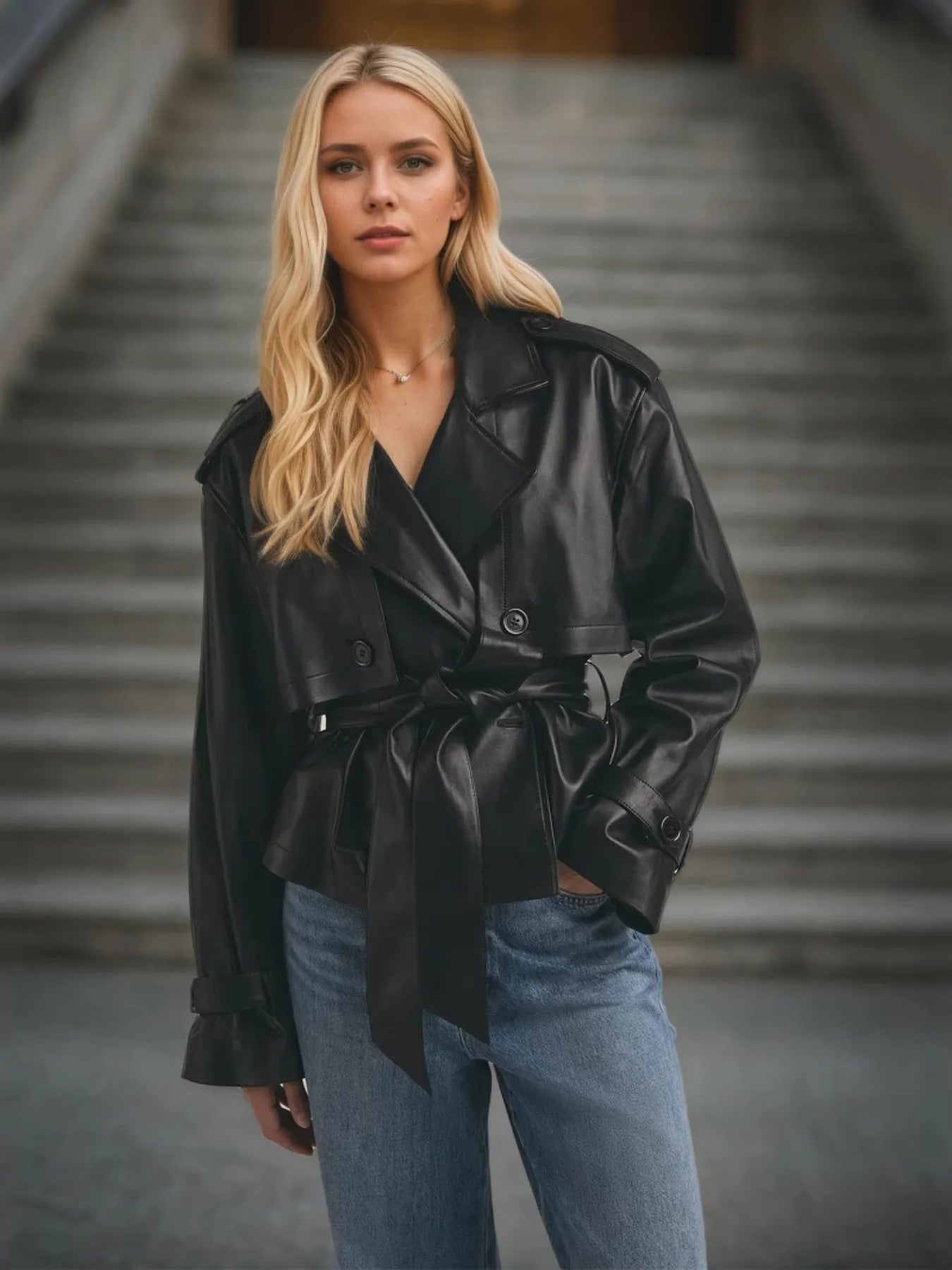 Curlyhaircode™ Leather-Belted Trench Jacket