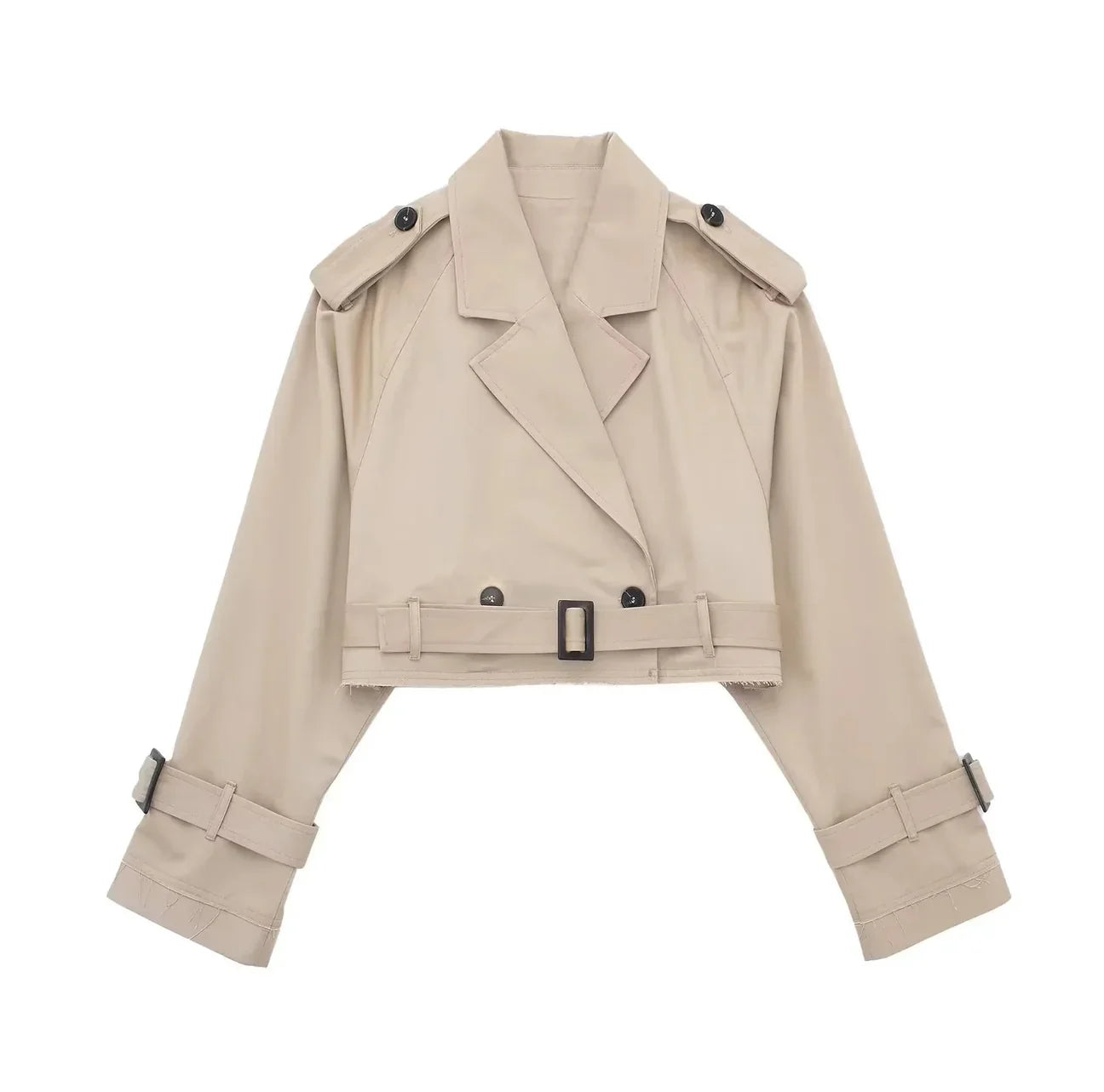 Curlyhaircode™ Belted Cropped Trench Jacket