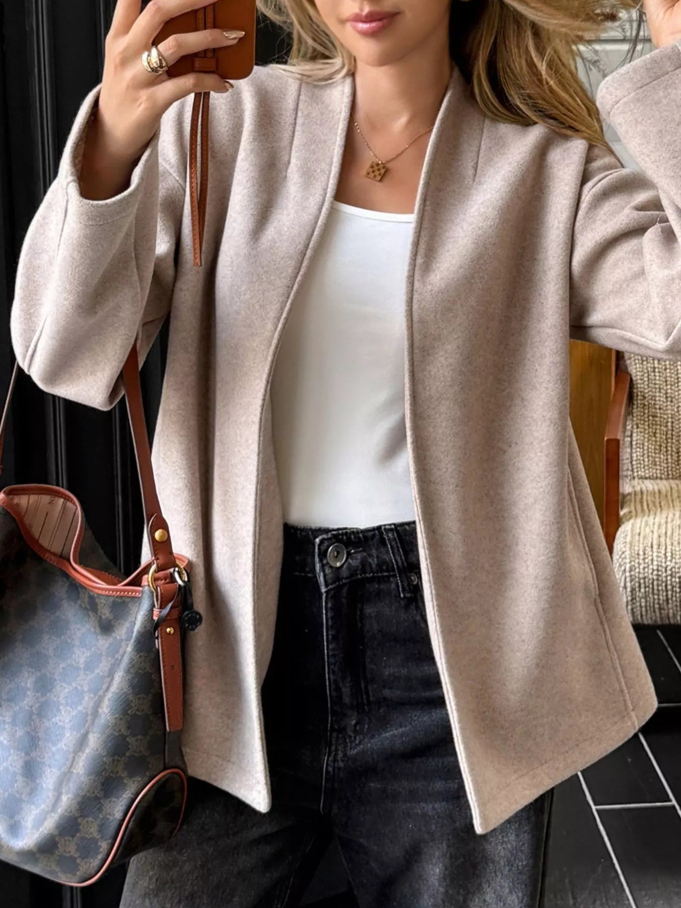 Curlyhaircode™ Open-Front Dropped-Shoulder Outerwear