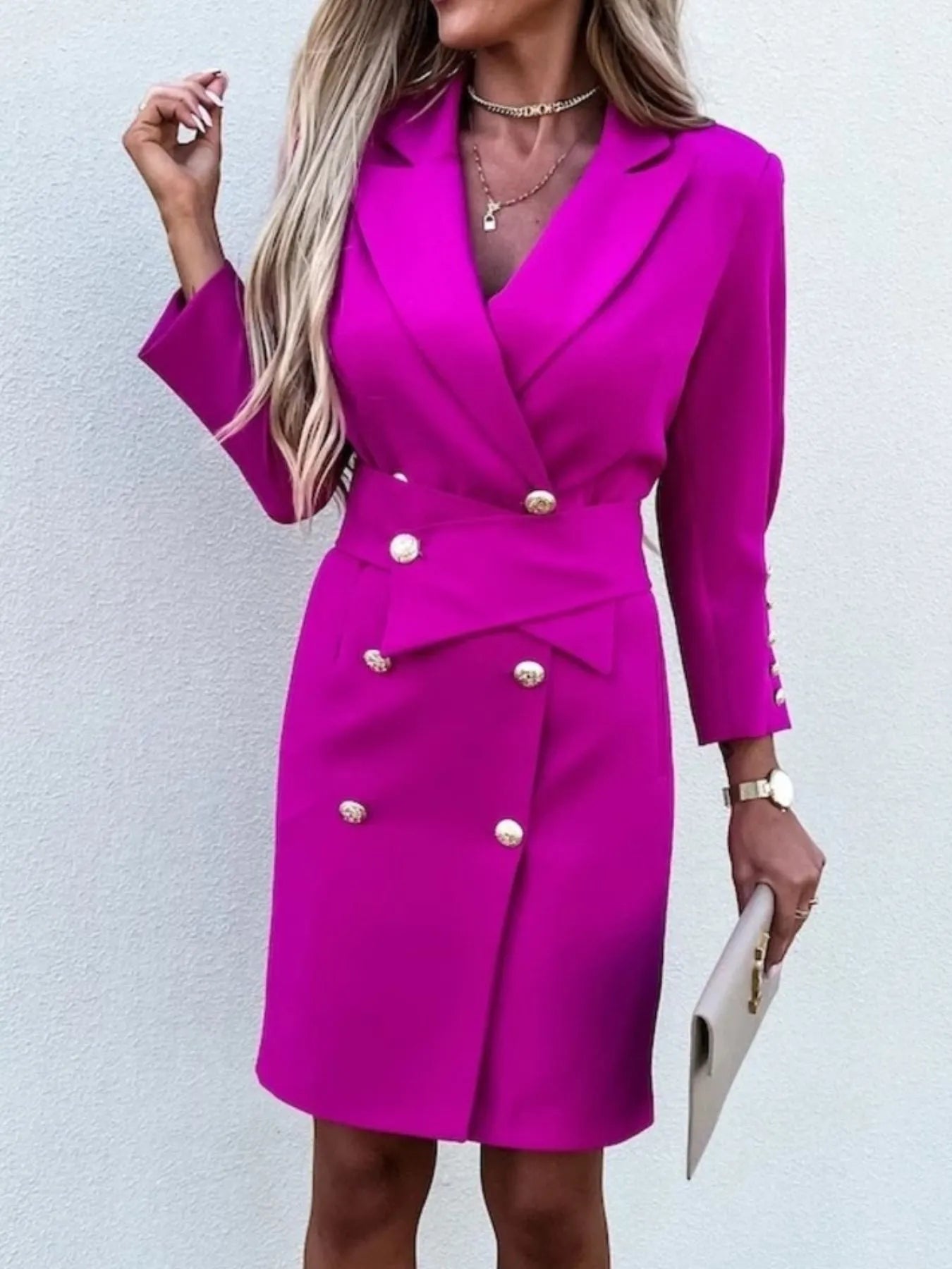 Curlyhaircode™ Double-Breasted Lapel Collar Longline Blazer