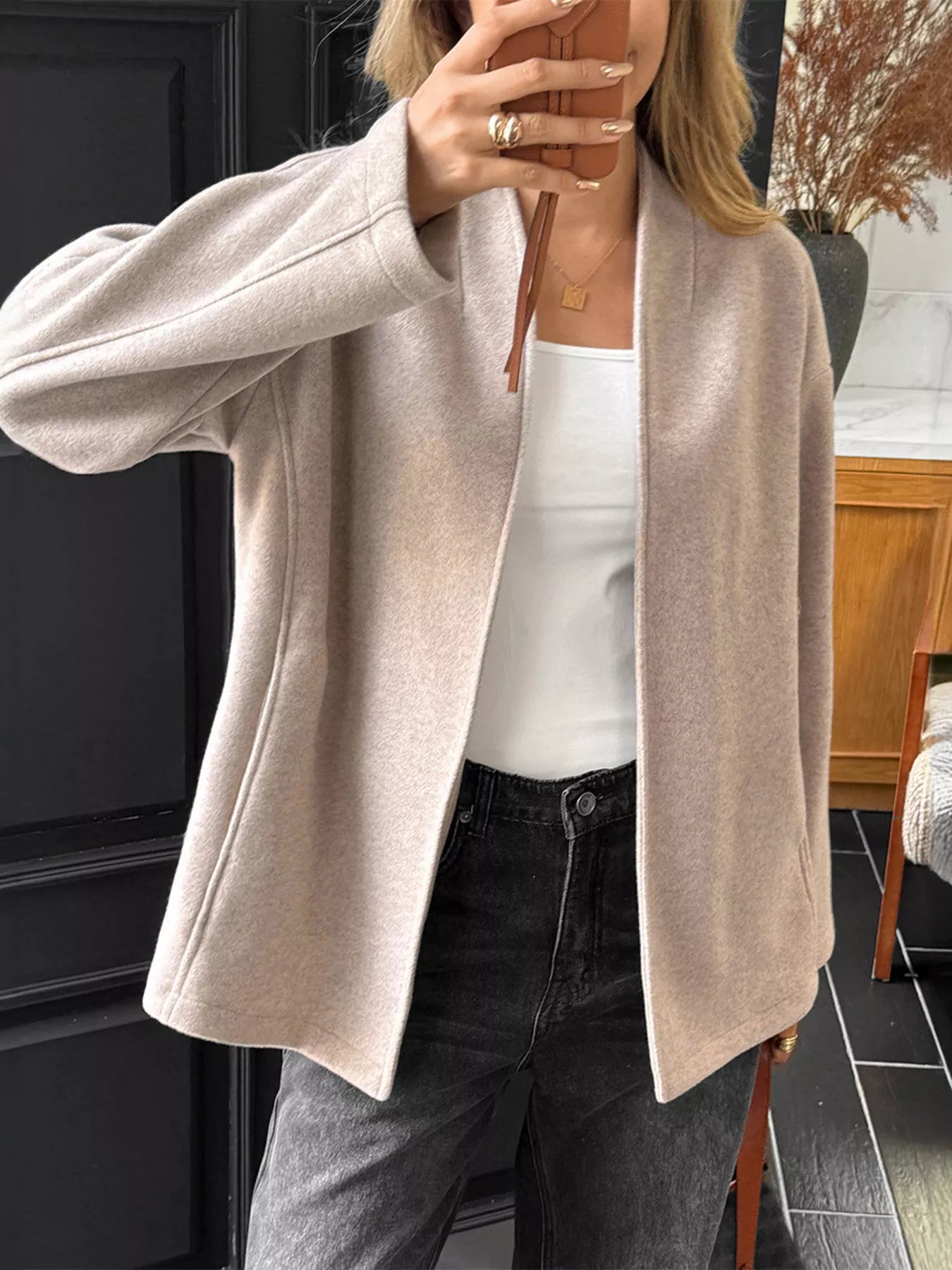 Curlyhaircode™ Open-Front Dropped-Shoulder Outerwear