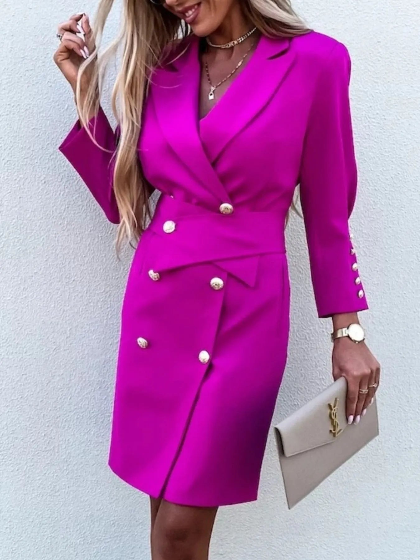 Curlyhaircode™ Double-Breasted Lapel Collar Longline Blazer