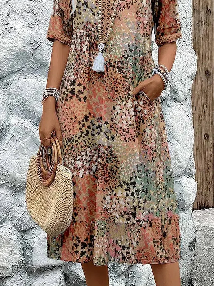 Serenity | Elegant Floral Midi Dress with Tummy Coverage